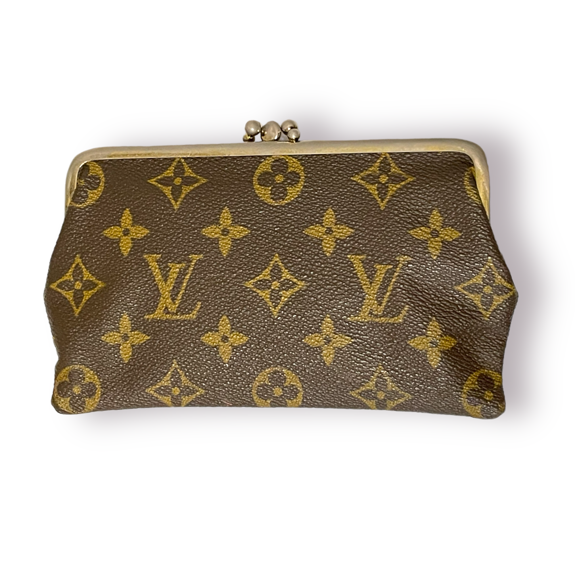 Authentic Louis Vuitton Monogram Kiss Lock Clutch Coin Purse 