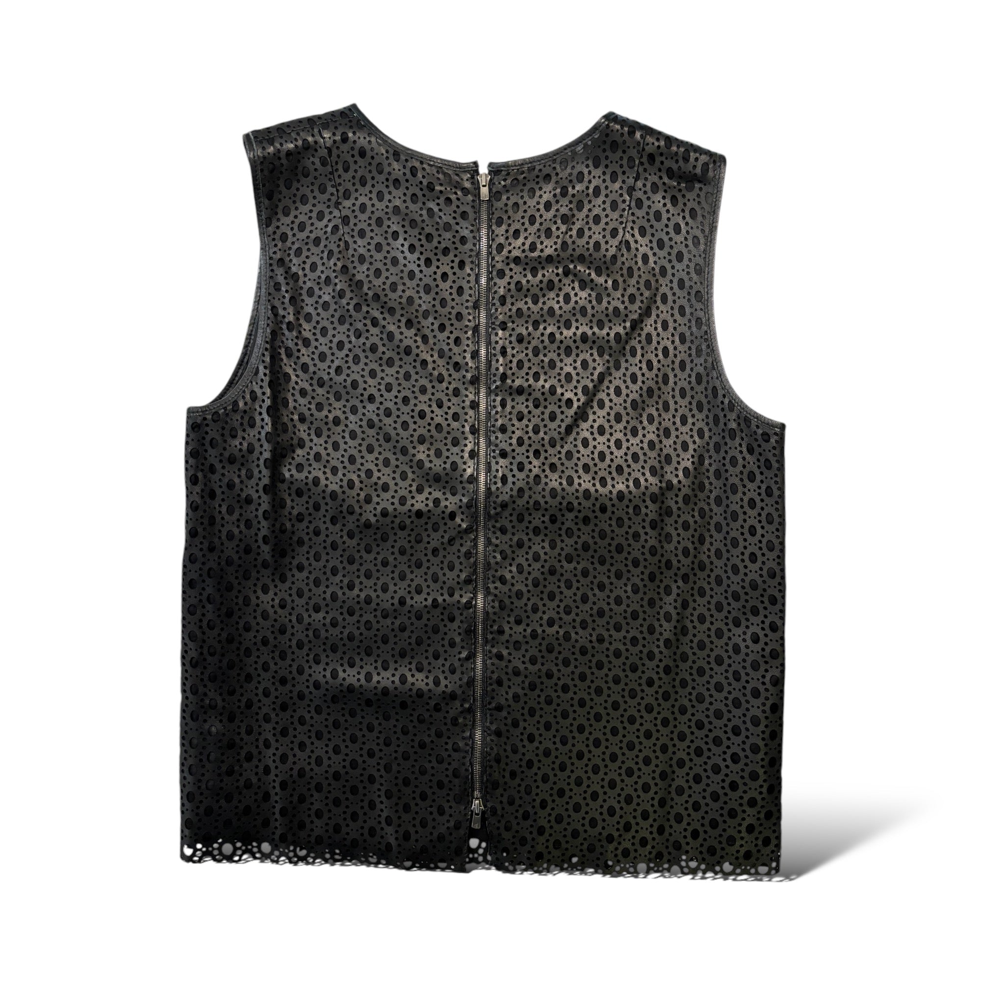 THEORY Black Laser Cut Lamb Leather Top |Size: Medium|