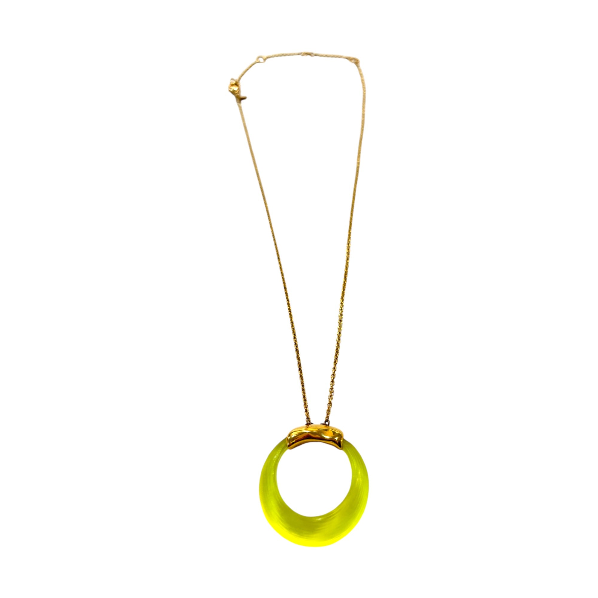 ALEXIS BITTAR Hand Carved Neon Yellow Lucite Circle Pendant Necklace