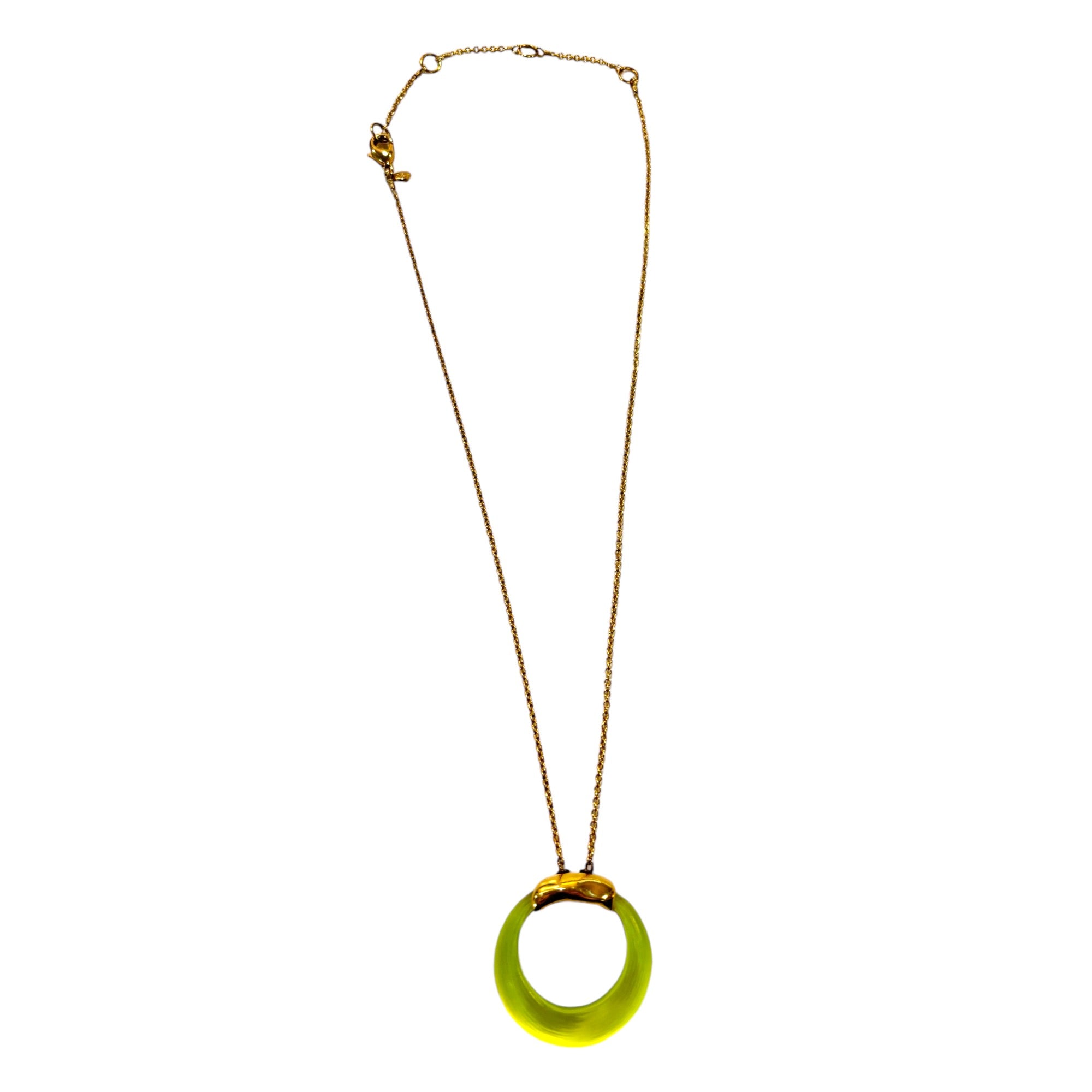 ALEXIS BITTAR Hand Carved Neon Yellow Lucite Circle Pendant Necklace