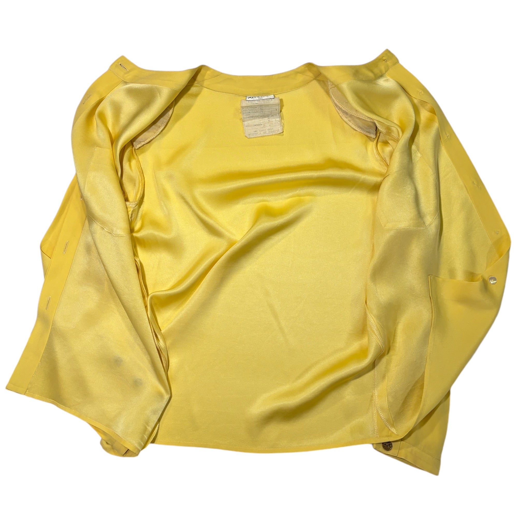 CHANEL SILK CC Logo Canary Yellow Blouse CC Gold Tone Button Detail |Size:36|