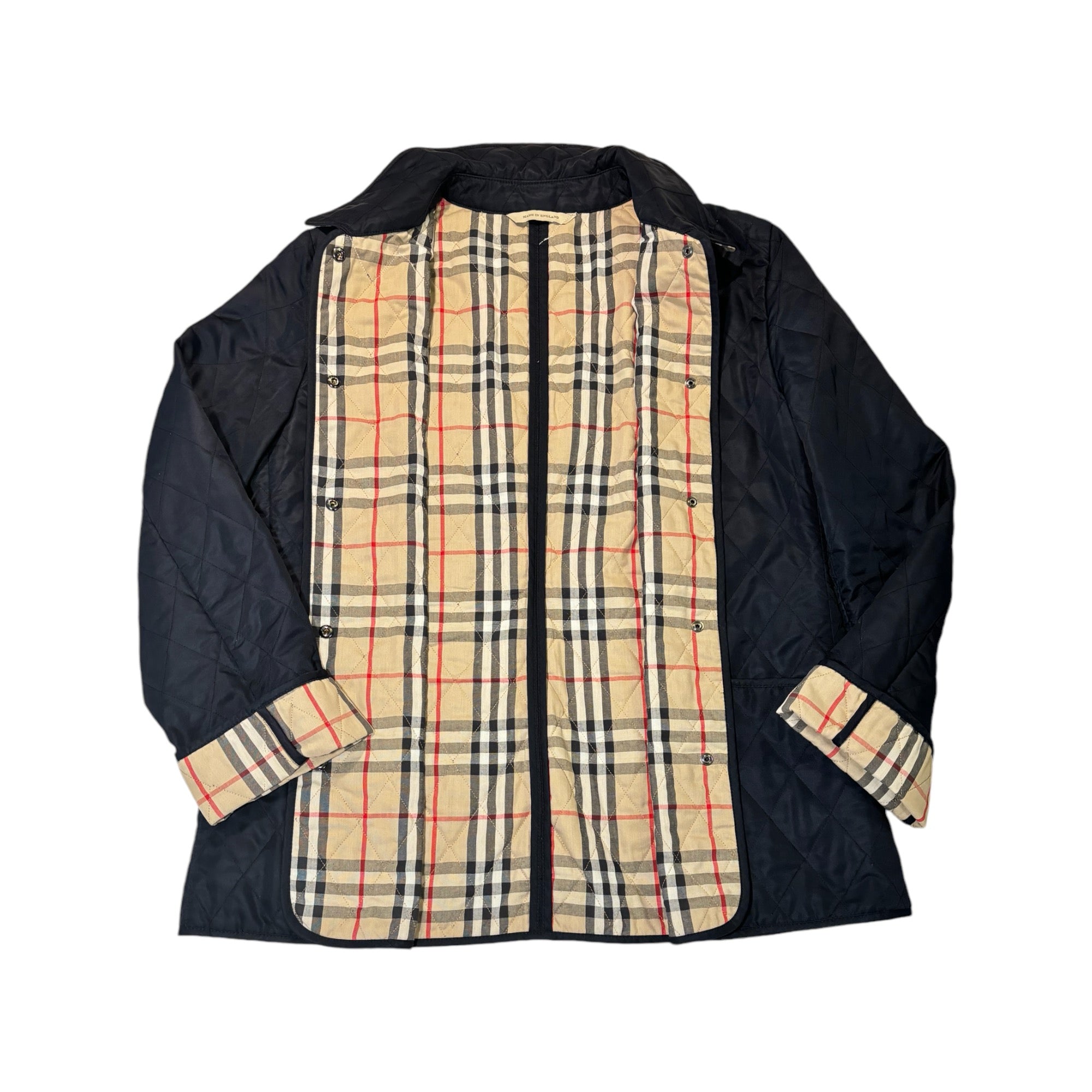 BURBERRY London Navy Blue Quilted Check Lined Jacket