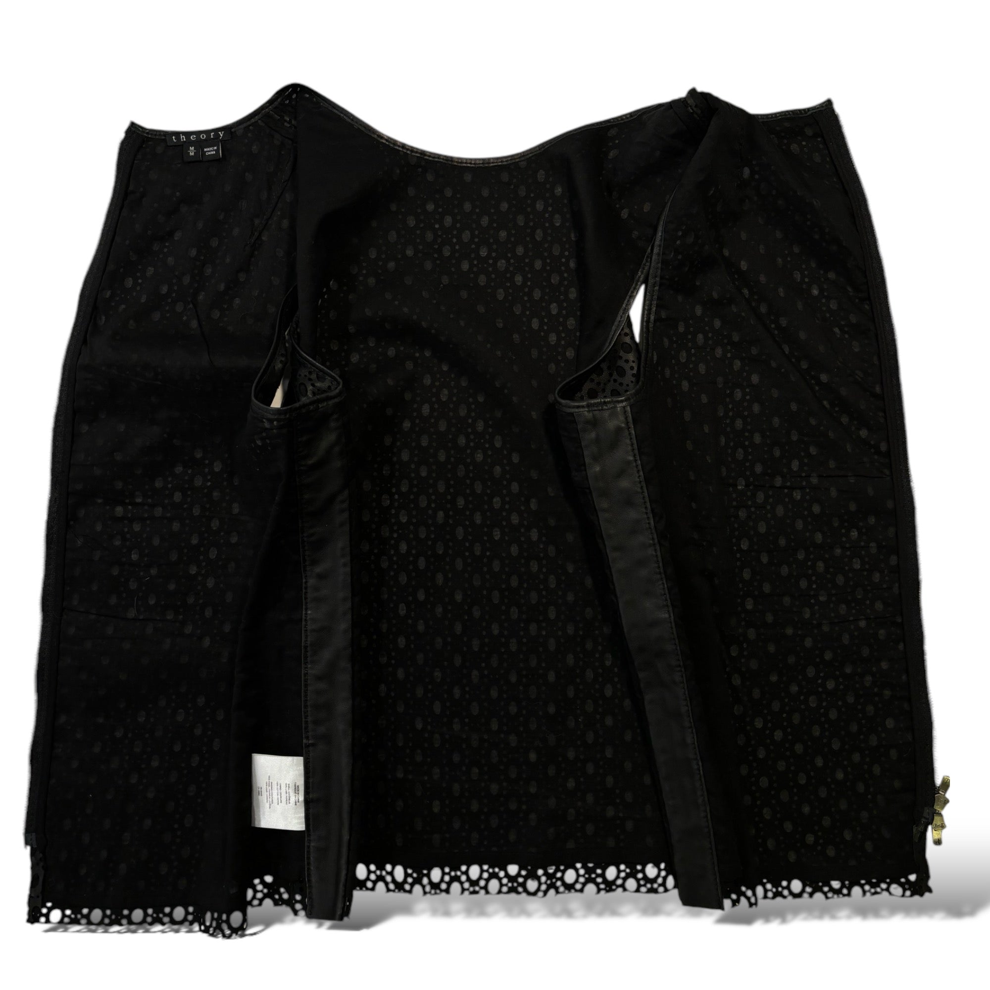 THEORY Black Laser Cut Lamb Leather Top |Size: Medium|