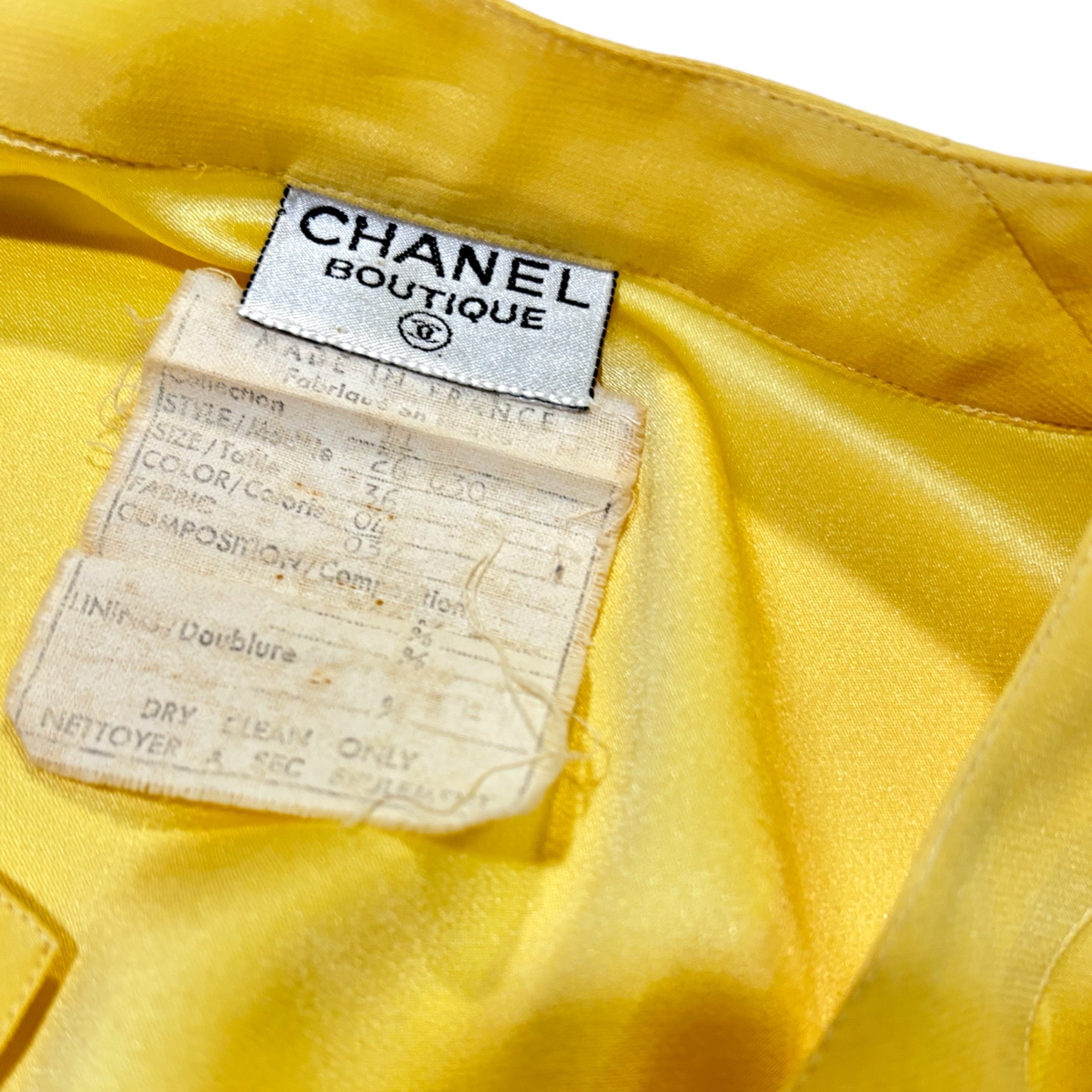 CHANEL SILK CC Logo Canary Yellow Blouse CC Gold Tone Button Detail |Size:36|