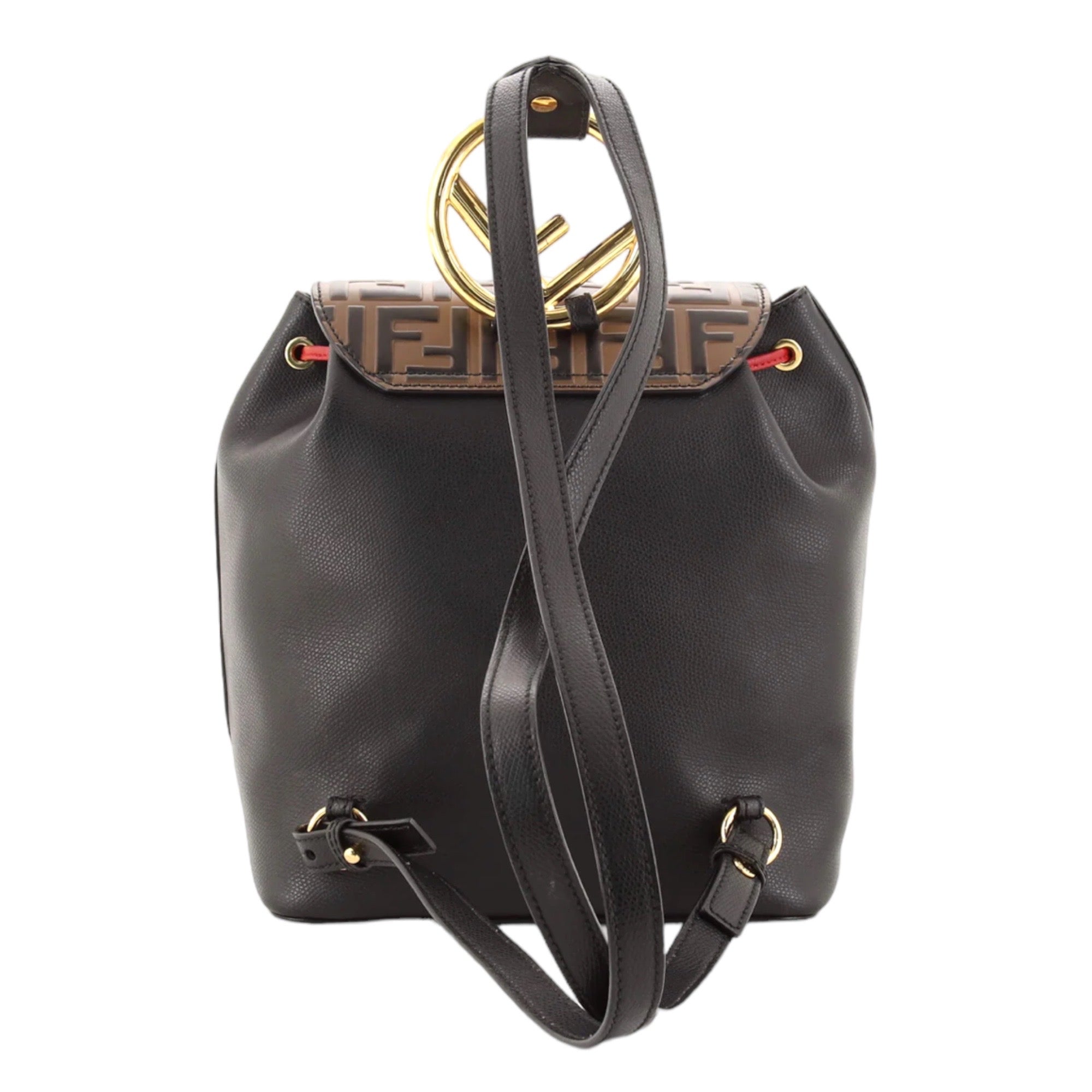 Fendi Drawstring Flap Backpack Leather with Zucca Embossed Detail