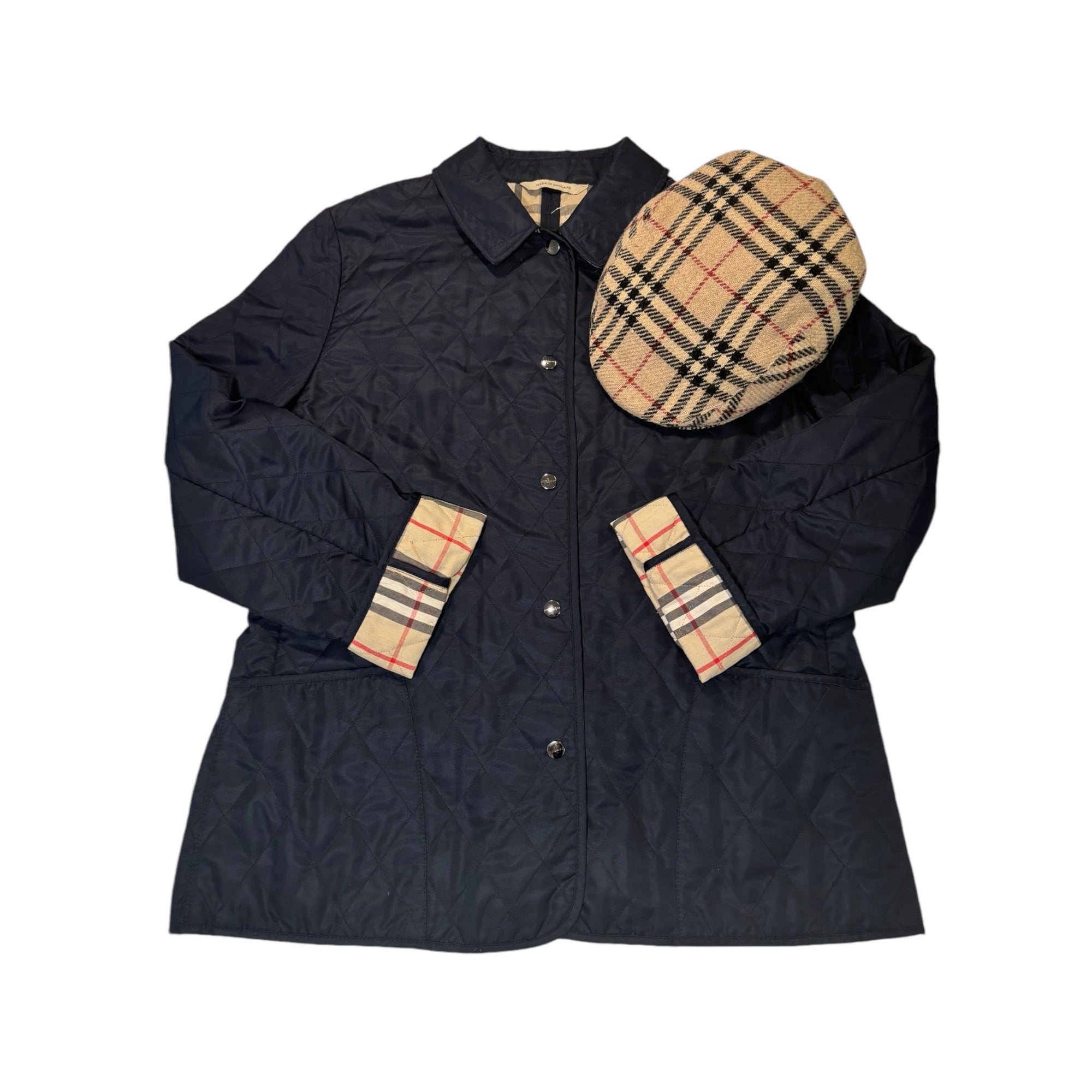 BURBERRY London Navy Blue Quilted Check Lined Jacket