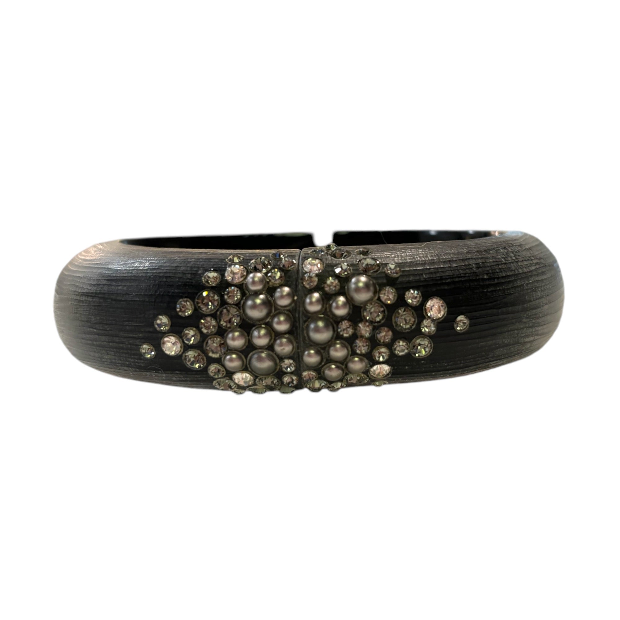 ALEXIS BITTAR Hand Carved Lucite Crystal Encrusted Hinge Bangle