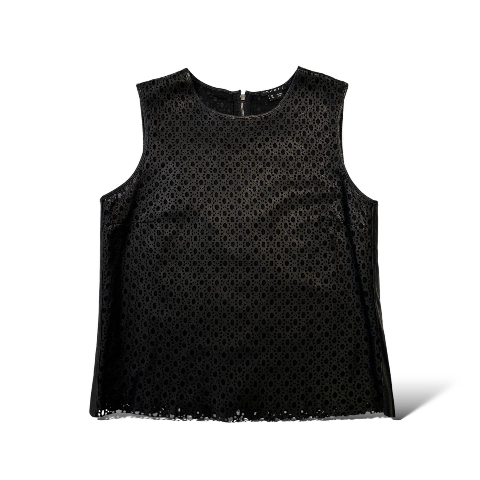 THEORY Black Laser Cut Lamb Leather Top |Size: Medium|