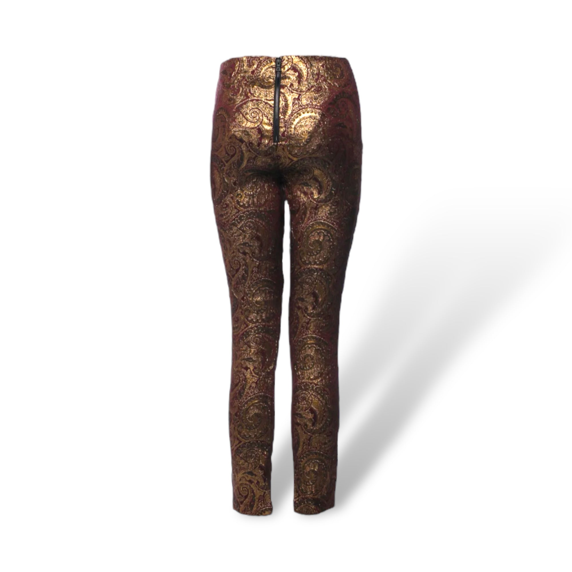 Alice + Olivia Gold Lamè Paisley Printed Straight Leg Pants |Size: 2|