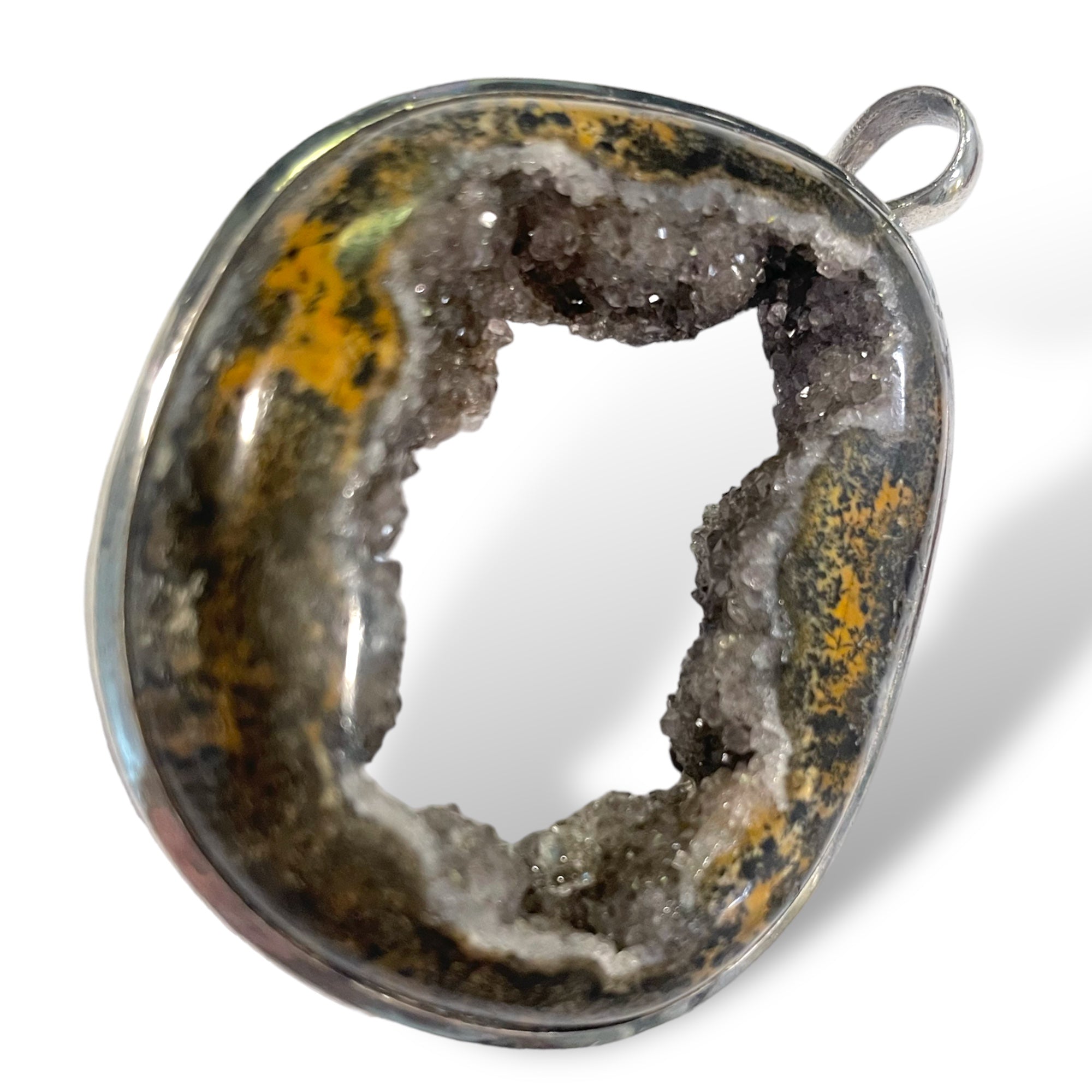 Semi-Precious REAL GEODE set in STERLING SILVER Pendant— Custom Made by Lazaro