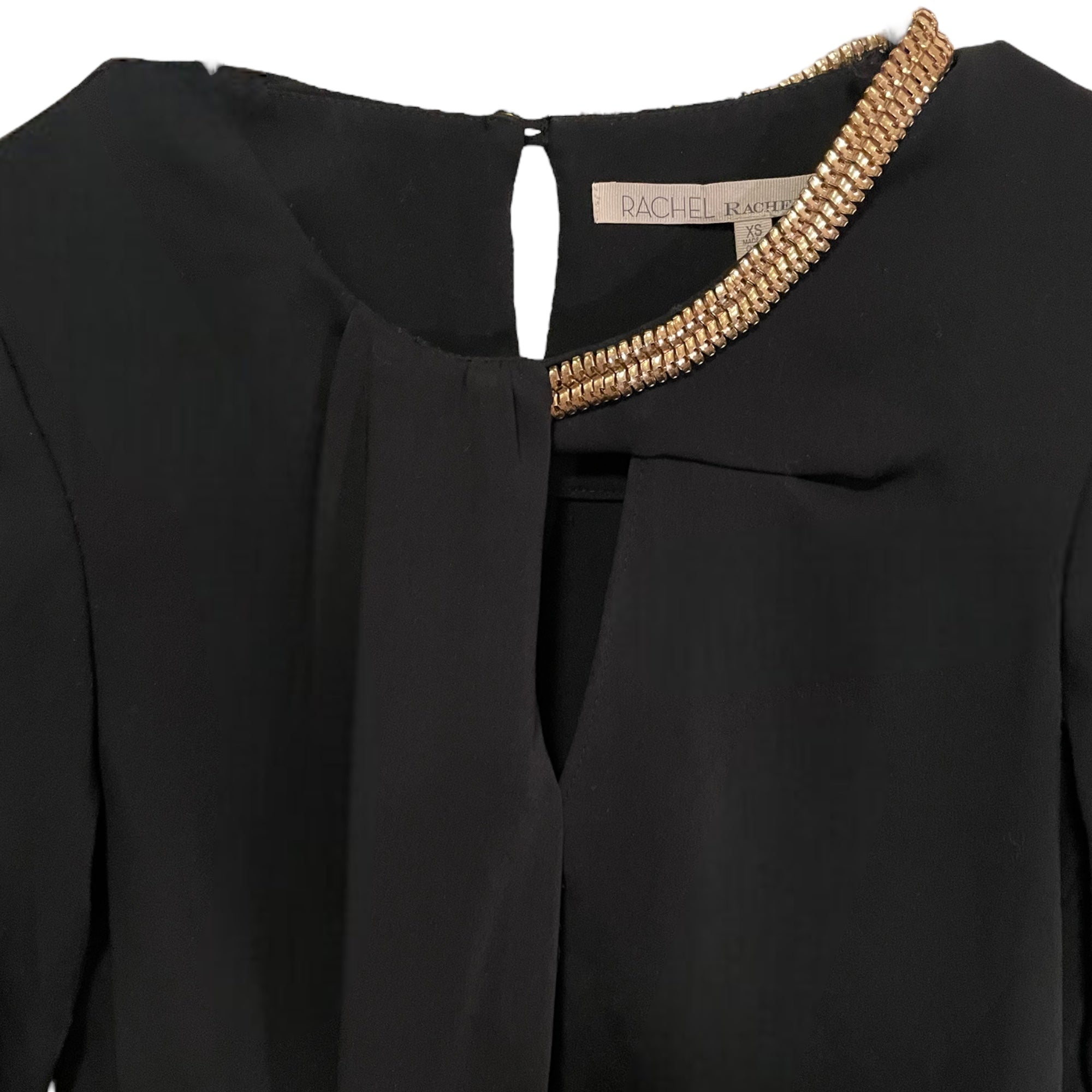 RACHEL Rachel Roy Black Long Sleeve Dress/Top with Gold Neckline Accent & Pockets |Size:XS|