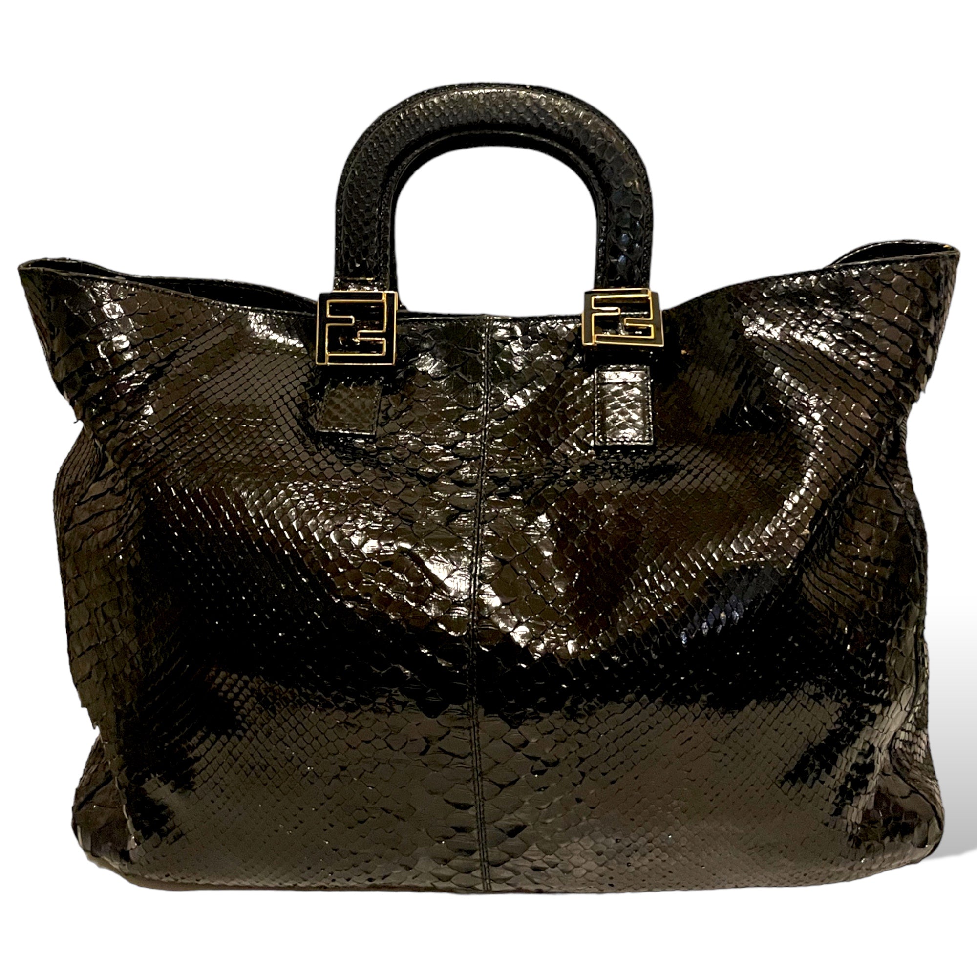 FENDI Vintage Exotic Twins Tote in Black Genuine Python