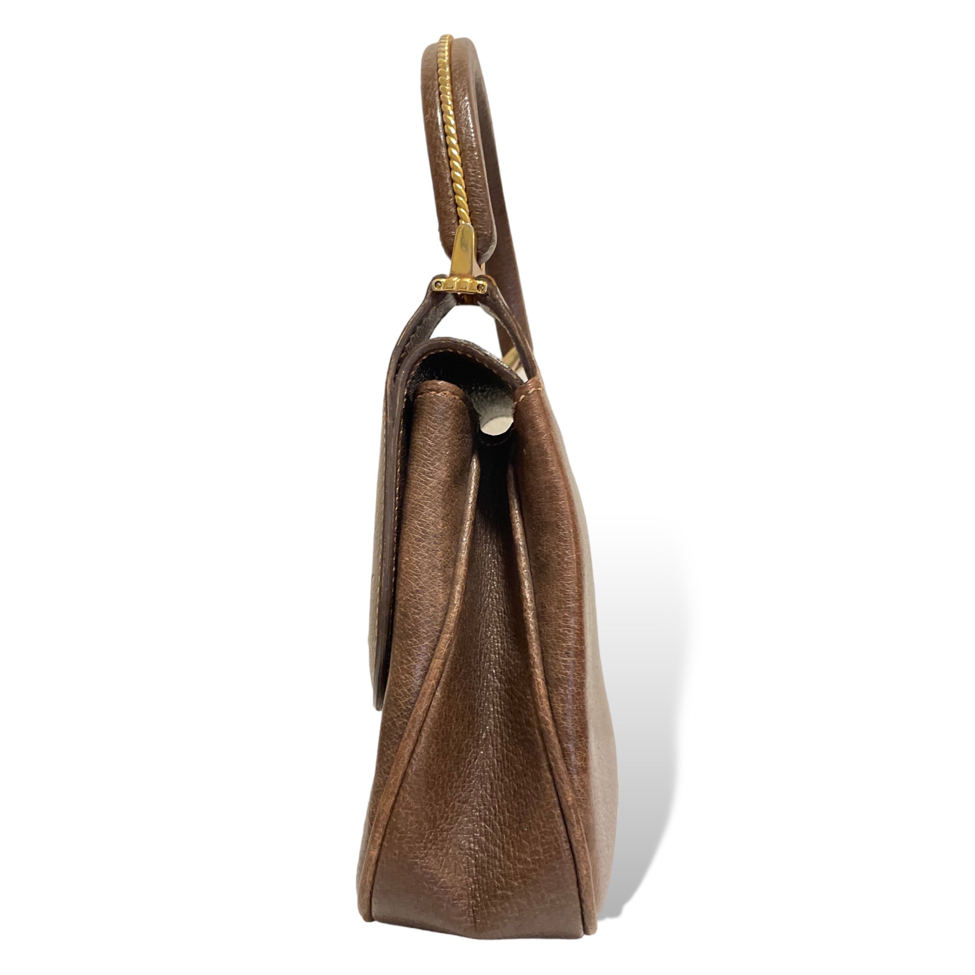 GUCCI Old Gucci Hand Bag 50s Vintage Interlocking G Pigskin Simple  Brown/Gold | eBay