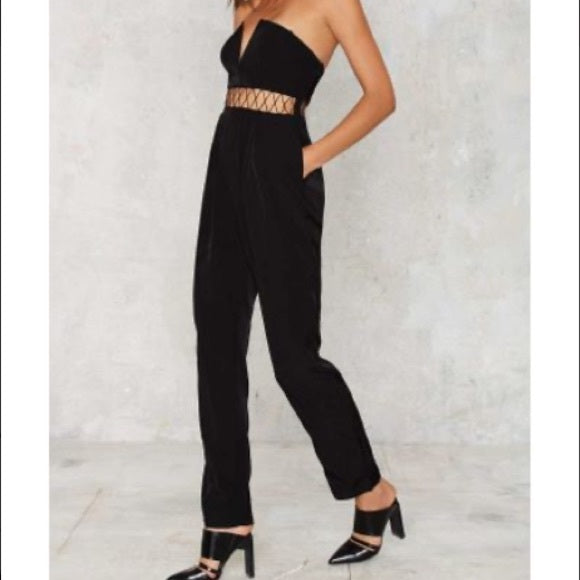 StyleStalker Black Glory Strapless Jumpsuit Size:S