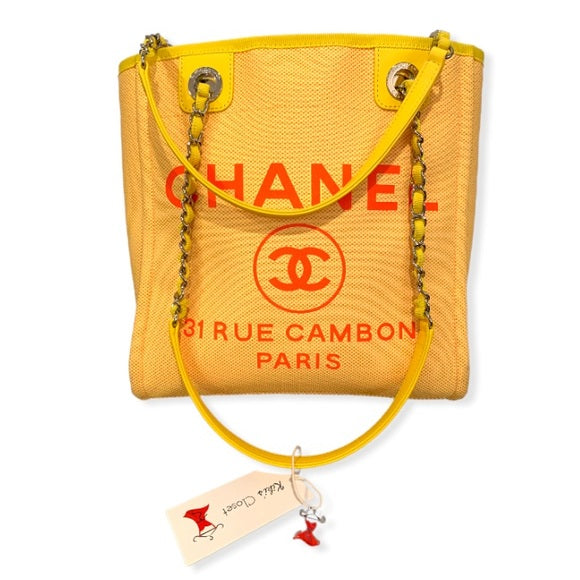 Chanel Woven Straw Raffia Medium Deauville Tote Yellow