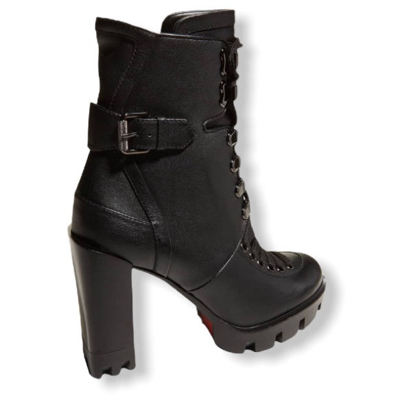 Christian Louboutin Roadirik Donna Spiked Leather Red Sole Booties In Black