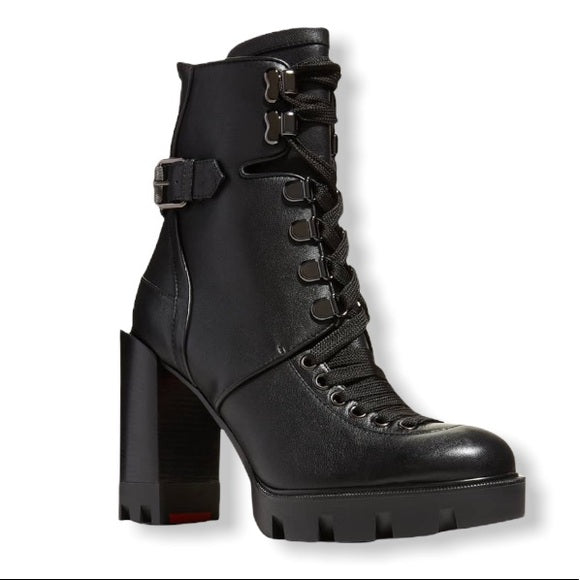 Christian Louboutin Roadirik Donna Spiked Leather Red Sole Booties In Black